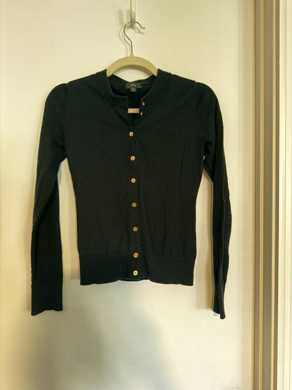 Womens J Crew Black Cardigan with Gold Buttons - Sz XS